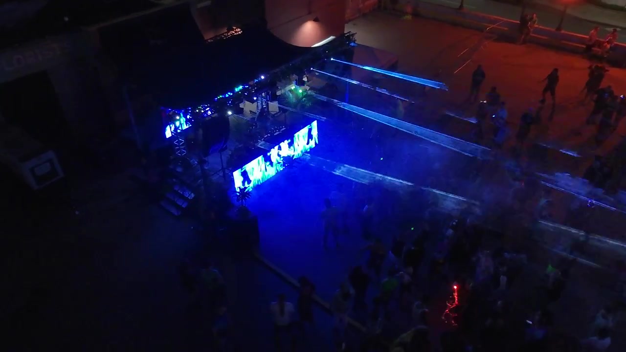 Overhead view of live production lighting and stage